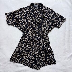 KOKOMO Womens Short Sleeve Jumpsuit Print Button Up Elastic Waist Pockets Size S